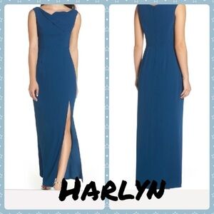 HARLYN Foldover Gown In Teal Green elegant